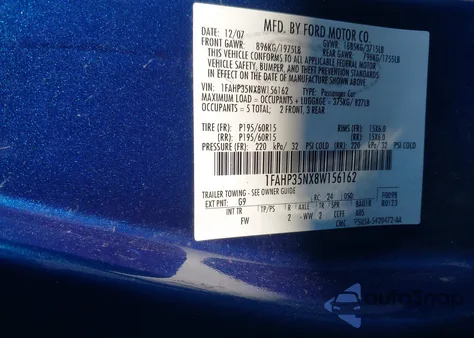 2008 Ford Focus Se/Ses из США, поврежденный, VIN 1FAHP35NX8W156162